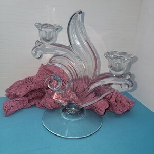 Glass Taper Candlestick Flame Two Candle Tapers 9 Inches Tall